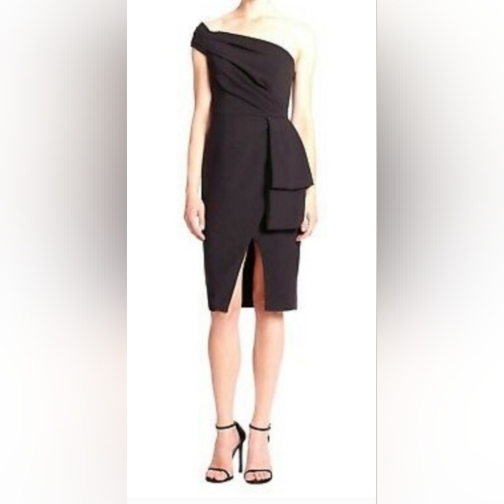 BLACK HALO Size 0 Angelica Cocktail Dress One Shoulder Sheath Little Black Dress - Picture 11 of 11